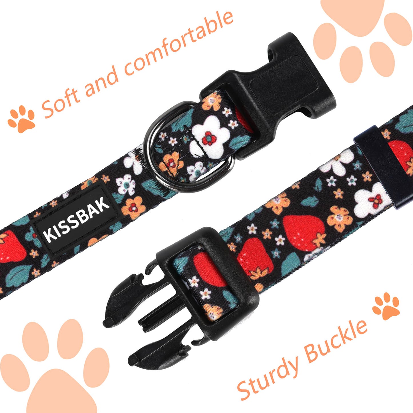 KISSBAK Dog Collar for Small-Medium-Large Dogs - Special Design Cute Girl Dog Pet Collar Soft Adjustable Fancy Floral Girl Puppy Dog Collars Strawberry